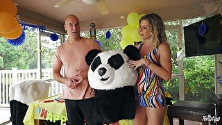 Dude dressed as a Panda bear fucks blonde pornstar Cory Chase