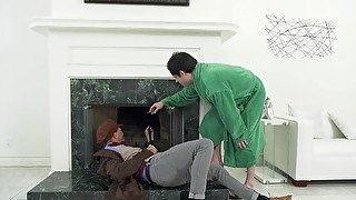 Cheating mommy gets fucked by a dude that works on the chimney