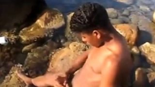 Tunisian twink wanks his BIG Arab dick near the beach