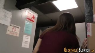 Teen sucks thru gloryhole