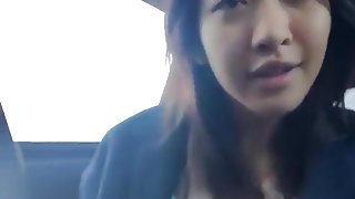 Busty chinese girl masturbate in car