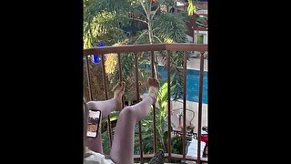 Girlfriend love masturbating on balcony