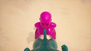 Blue Alien Fucks Pink Alien on a Beach