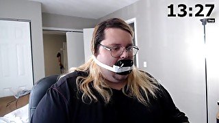 Dare: Wear a deep throat gag for 14 minutes. Fast Forwarded!