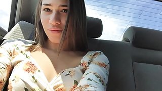 Sasha V no panties in the uber ride of shame HD