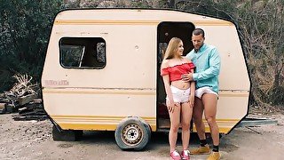 Fucking a petite blonde starlet by his brand new van