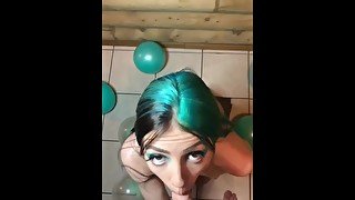 Horny Blue Haired E-Girl Gives Me Head on Her Birthday