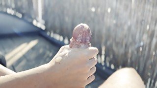 Steaming hot cum under wintersun...