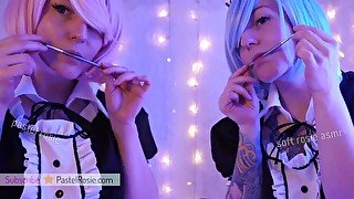 SFW ASMR - Rem and Ram Tease Your Ears - PASTEL ROSIE Wet Nibbling Mouth Sounds - Cosplay Roleplay