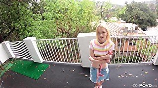 Submissive petite blonde teen Kate Bloom missionary fucked on a leash