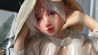 Fetish video of a good looking female sex doll with gray hair