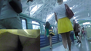 Upskirt view of the plump woman caught in public