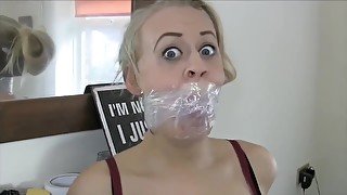 Ball + Clear Tape Self Gagged Blonde