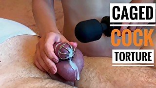 CAGED SLAVE GETS RUINED ORGASM IN CHASTITY