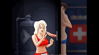 Summertime saga part 137 - blowjob through a hole swim guard