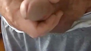 Horny old man jerking his big dick on cam