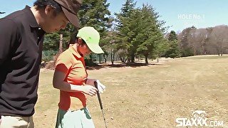 Cute Asian teen girls play a game of strip golf