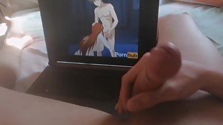 After school, a horny guy jerks off a big cock to hentai and moans sweetly POV