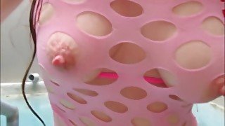 Wet hot pink dress long hair horny flirting sexy shy fun spa