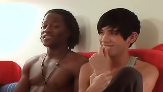 Ebony-skinned gay guy with a sexy body enjoying a hardcore interracial fuck