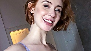 Lenina Crowne a pale redhead with huge tits makes a sex-tape for the 1st time