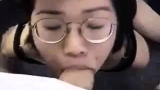 Japanese brunette slut gives a great pov blowjob