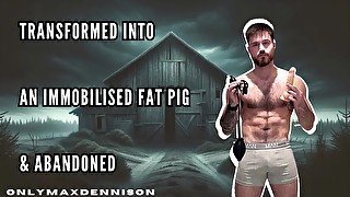 Transformed into an immobilised fat pig and abandoned in a barn