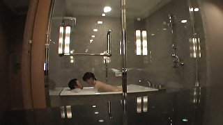 Lascivious Asian hussy is taking a super sensual bath with her lover