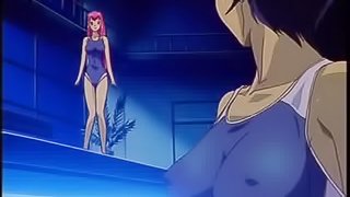 Pink-haired anime cutie gets her pussy fingered in a pool