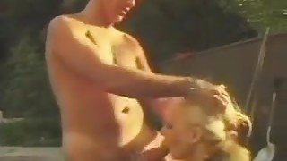 Blonde Granny Sucking On A Cock Outside