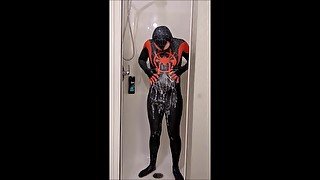 Spiderman showering