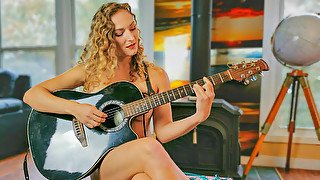 Naked Concert of Live Acoustic Music - Naked Blonde Domme Plays Guitar