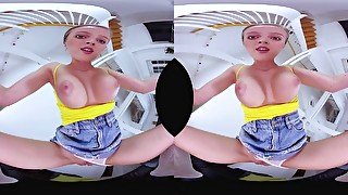 POV VR solo with pink shaved pussy and big natural tits close up