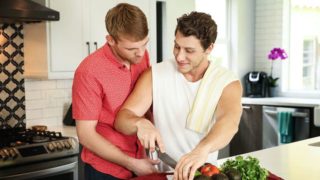 Hotties Paul Canon and Calhoun Sawyer fuck in the kitchen