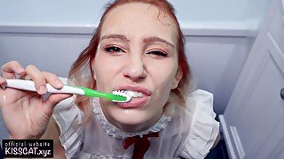 Face fuck deepthroat for young babe and cum on teeth for cleaning