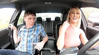 Amater blonde girl flashes her tits in the car and gets fucked