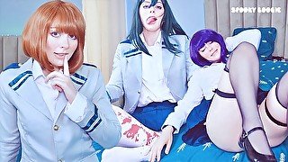 Hentai Game: Three sexy classmates from UA Academy try seduce you to fuck their pretty holes