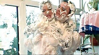 Dirty video of two glamour sluts who love to play with shaving foam