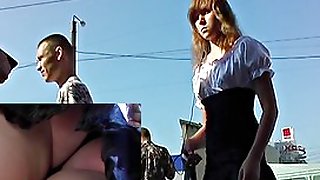 Lovely blondie in street upskirt movie