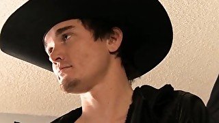 Jock cowboy Lucas Daniels shoots cum after masturbation