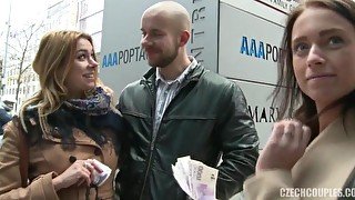 Slovak couple fucks on the stairs for money