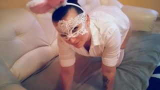 SEXY DANCE - BUNNY SHOWS HER ASS AND PUSSY IN WHITE