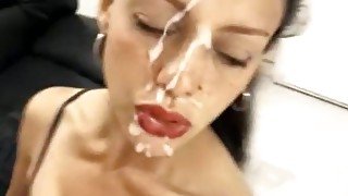 Super hot babe gets a face full of cum