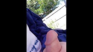 Saturday morning relaxing in the back yard part 2. Exhibition cumshot in my bathrobe