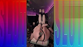 Hooded Sissy Bondage Slut Fuckes Her Pussy With Two Toys