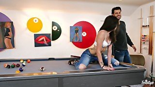 Amazing sex on the pool table with amateur brunette Gia Paige