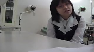 Nerdy Japanese teen got her cunt examined by a naughty gyno