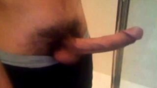 Arab in bathroom and shows his long cock