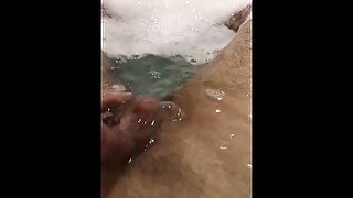 Horny young lad taking bath playing dick