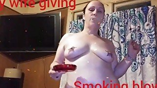 Smoking blowjob by wife